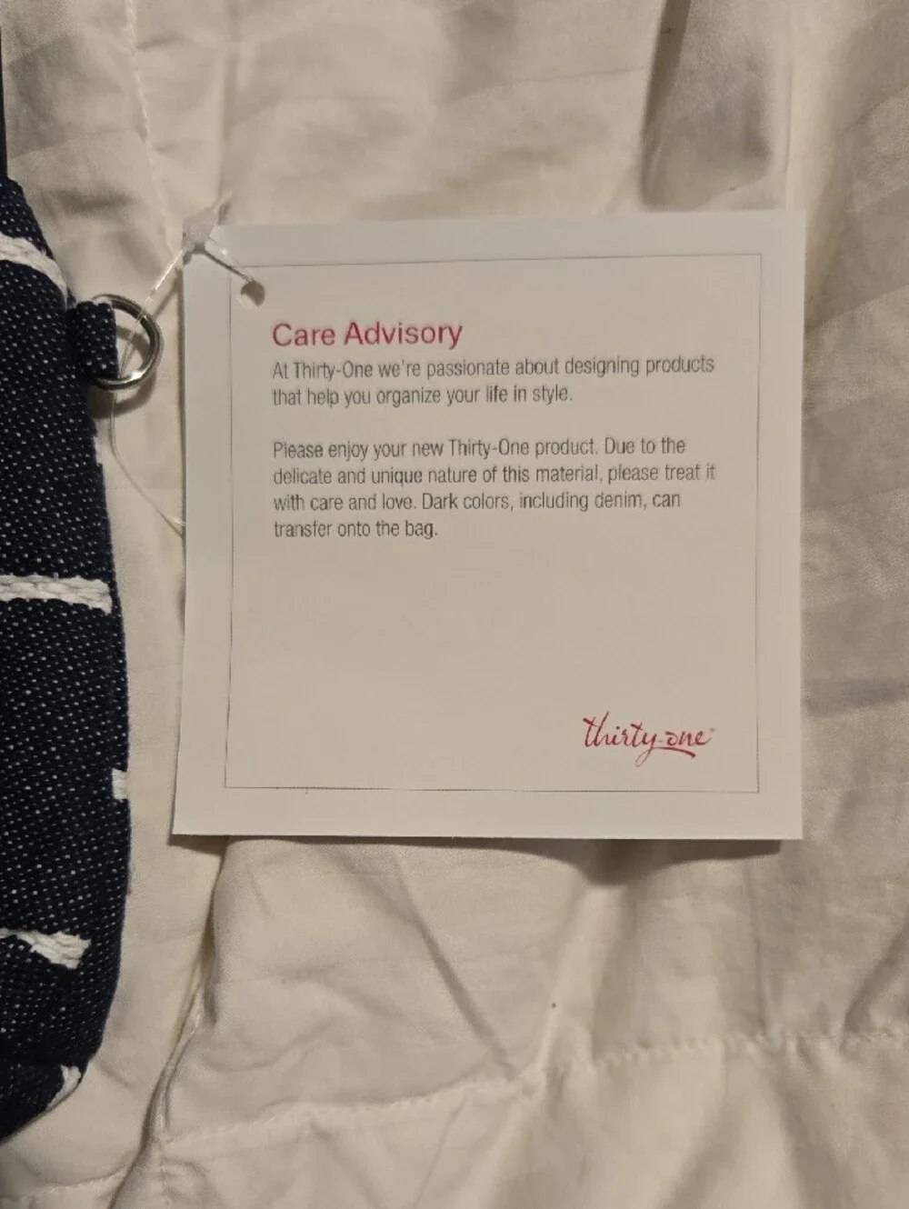 Thirty-one Mini Zipper Pouch Navy Wide Stripe Pattern